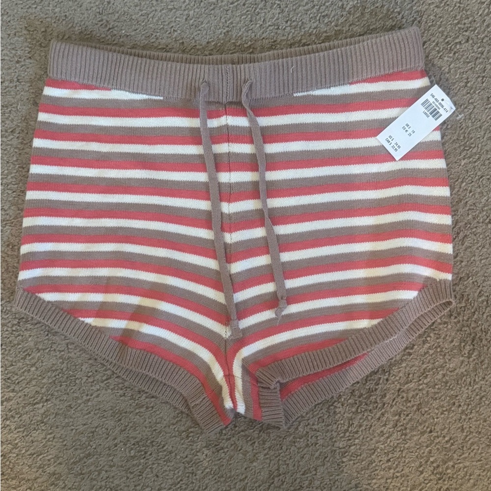 Striped Knit Lounge Shorts - Pink and Beige